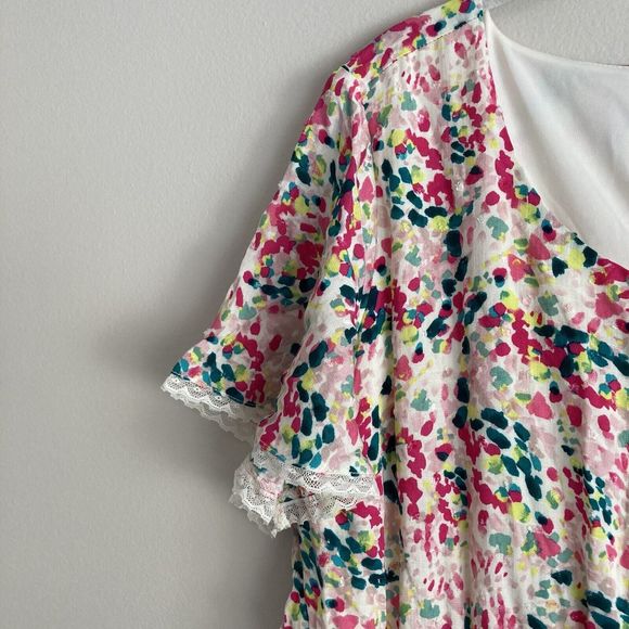 Torrid Womens Plus Mini Dot Dress Colorful Print Size 1X Flutter Sleeve Keyhole - Picture 3 of 12